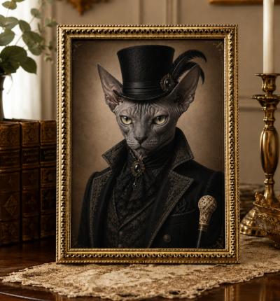 Cadre Chat Sphynx Victorien 15x20 cm   D�coration Dark Academia Vintage