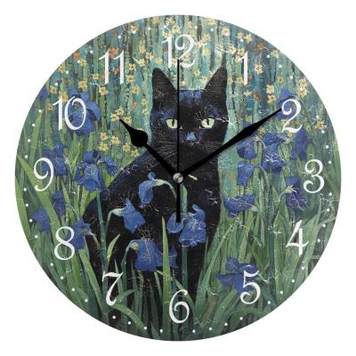 Horloge murale d�corative silencieuse et sans tictac � piles Motif chat noir ...