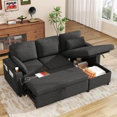 Canap� angle convertible lit 3 places chaise r�versible rangement USB m�ridienne
