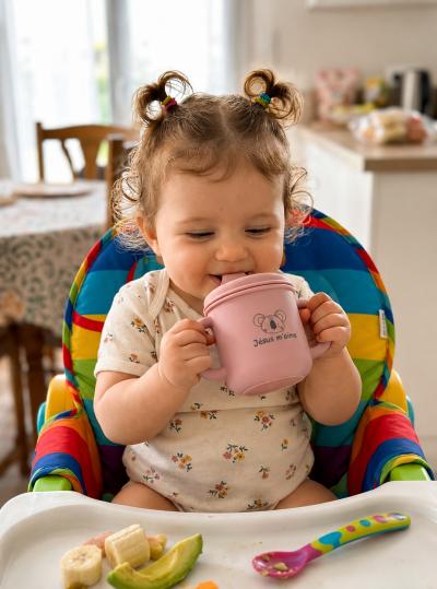Tasse d'apprentissage personnalis�e b�b� fille J�sus m'aime Dieu chr�tien Bible