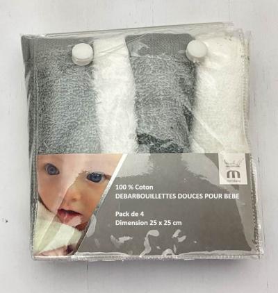 Pack de 4 d�barbouillettes douces pour b�b� 25 x 25 cm