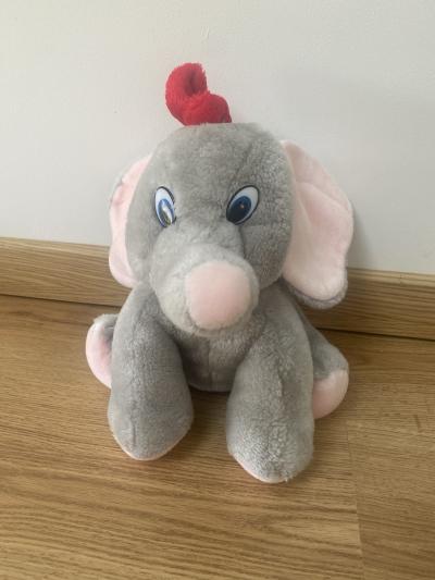 Peluche �l�phant Dumbo Gris Rose Oreilles Yeux Bleus Doudou B�b�