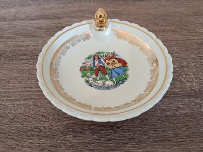 Ancienne Assiette Chauffante B�b� Porcelaine Fran�aise Comptine Il Pleut bergere