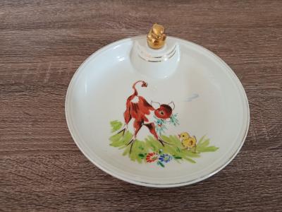 Ancienne Assiette Chauffante B�b� Porcelaine De Paris D�cor Faon et Caneton