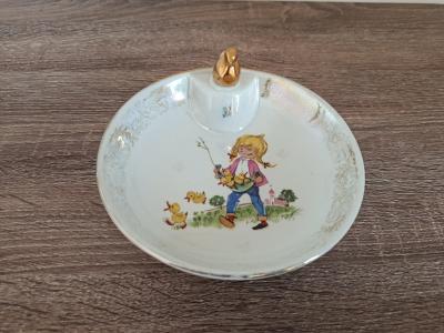 Ancienne Assiette Chauffante B�b� Paris Porcelaine France D�cor Enfant Vintage