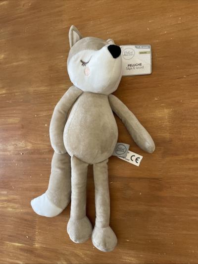 NEUF Peluche Doudou Renard Beige Blanc Joue Rose Yeux Ferm� 40cm B�b� Douceur