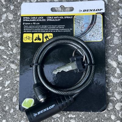 Antivol v�lo, c�ble spiral� avec 2 cl�,6 mm 90 cm Dunlop  noir