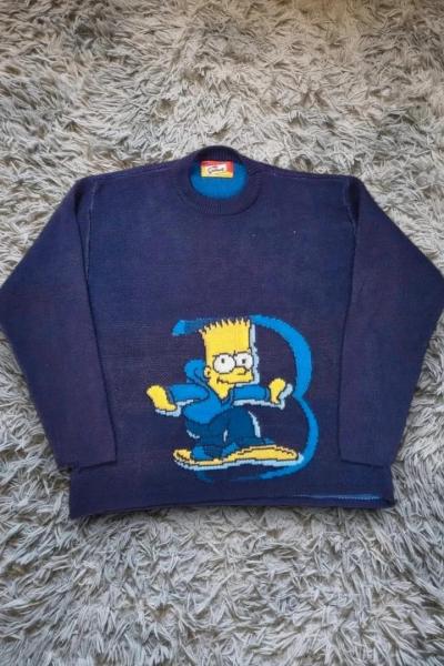 Pull vintage The Simpsons Bart Snowboard 2003 Snowflake Style 2000s