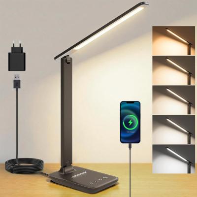 Lampe de Bureau LED Tactile Pliable Lampe Chevet Lecture Port USB Charge Secteur