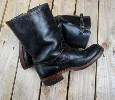 Bottes d'ing�nieur vintage ann�es 50 9,5 (USA) tr�s bon �tat - Cuir de vache - bout plat - Buco