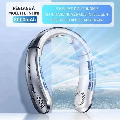Ventilateur de Cou USB 8000mAh Sans Pales Rechargeable Silencieux LED 100 Vitess