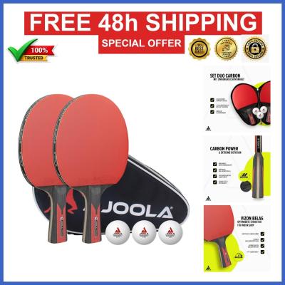 Jeu de pagaies de ping pong JOOLA Duo en carbone avec 3 balles et �tui