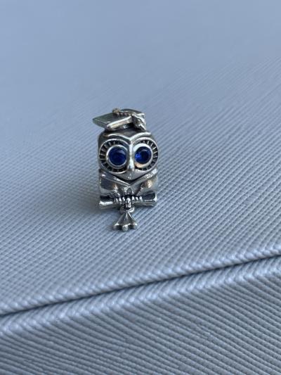 Pandora Chouette Hibou Dipl�m� 798907C01 Argent 925 Graduation Owl Cristal Bleu