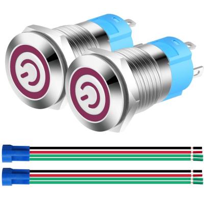 2pi�ces 12mm Acier Inoxydable Verrouillage Bouton Poussoir Interrupteur