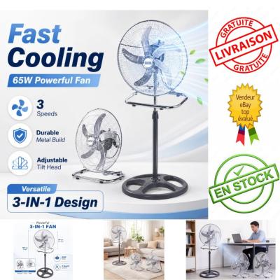 Ventilateur M�tal 3 En 1   Ventilateur Sur Pied, Table et Mur   65W Puissant