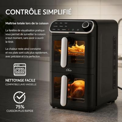 Oleio Maestro Air Fryer, Friteuse � air chaud � double chambre XXL 2 compartimen