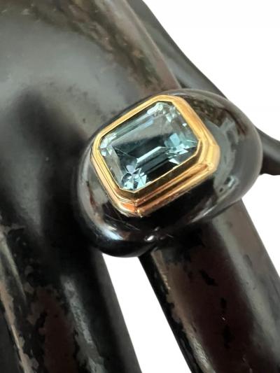 Bague or 18 Kt poin�on aigle style art d�co topaze Taille 54 FR vintage Chic
