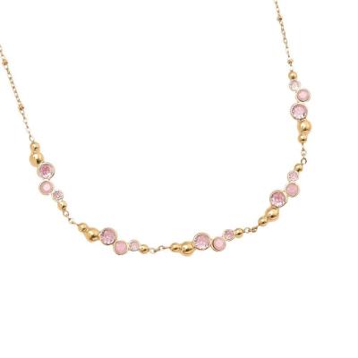 Collier zircones roses en acier