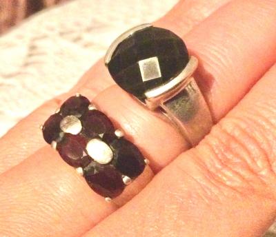 LOT en Argent Massif Grosse Bague Ancienne Grenat Jonc Chevali�re Style Art D�co