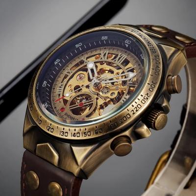 Montre M�canique Automatique Homme Squelette Vintage Bronze Classique D'Affaire
