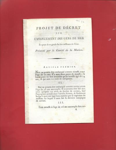 1790 REVOLUTION PROJET DECRET GENS DE MER MARINE