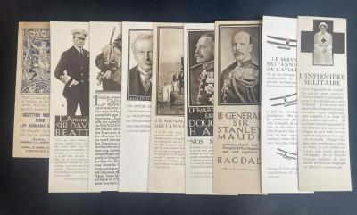 VIEUX PAPIER MILITARIA LOT DE 9 MARQUES PAGES THEME MILITAIRE ROYAUME UNI