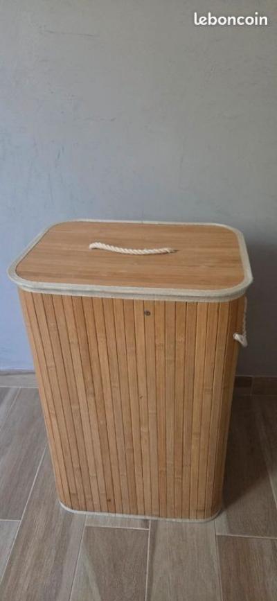 Panier � linge rectangulaire en bambou   H60 cm