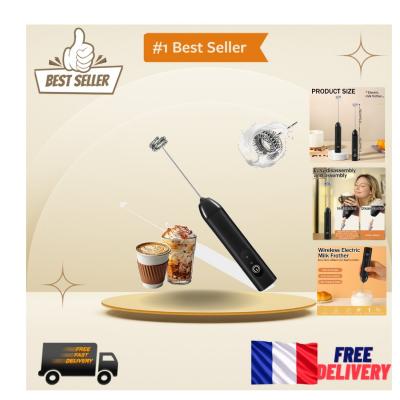 Mousseur � Lait Noir en Acier Inoxydable   Rechargeable et Facile � Nettoyer