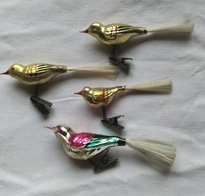 Anciennes D�corations De No�l. Oiseaux Verre Souffl� Sur Pince. Vintage. R�tro