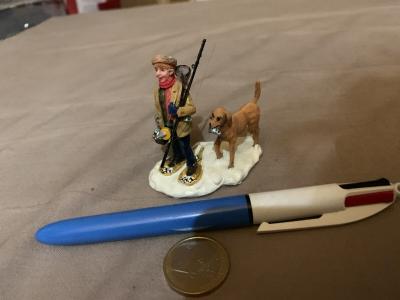 LEMAX 1-32 Partie De P�che En Raquettes Sur La Neige Avec Chien RARE SUPERBE