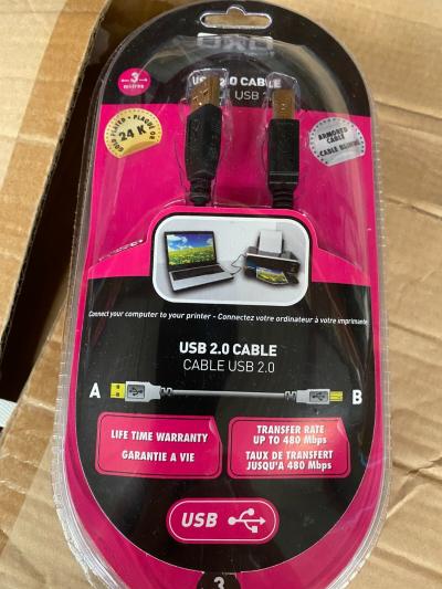 Lot de 50pc x Cable USB 2.0 a   B 3 metre plaqu� OR 24k Garantie a vie OXO