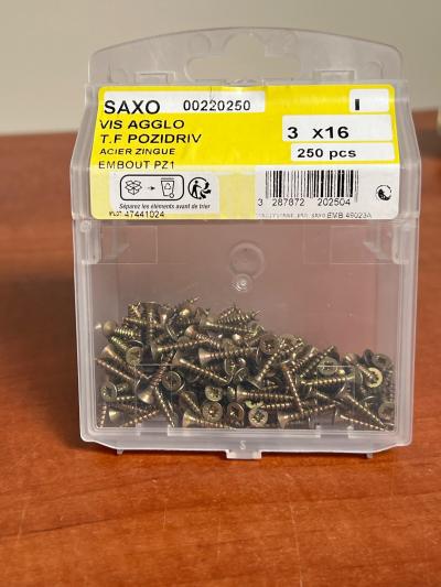 SAXO Vis agglo T.F Pozidriv 3 x 16 acier zingu� (embout PZ1, bo�te 250 pcs)