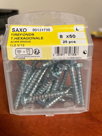 SAXO Tirefonds t�te hexagonale 8 x 50 mm (acier zingu�)   bo�te de 25
