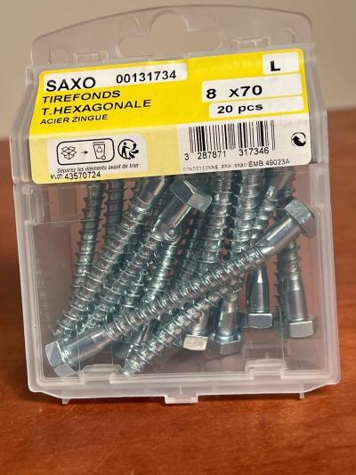 SAXO Tirefonds t�te hexagonale 8x70 mm acier zingu� (bo�te de 20)