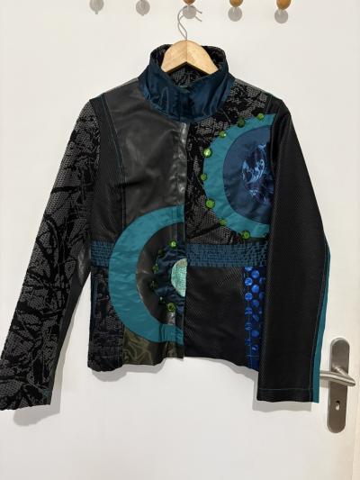 Veste Desigual Femme   Cuir & Tissu Patchwork Chat   Original   Vintage