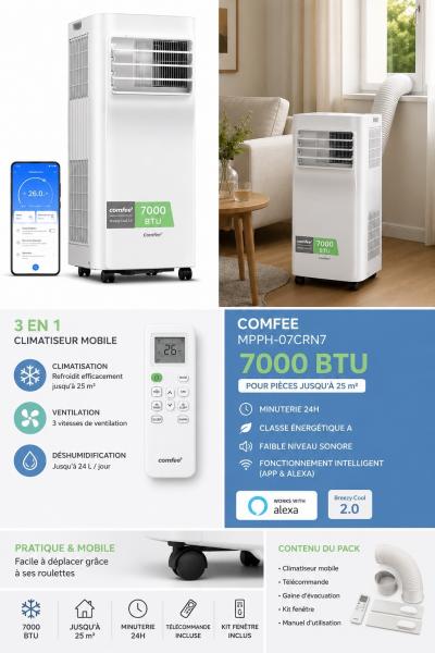 COMFEE' Climatiseur Mobile 7000 BTU-h 2kW