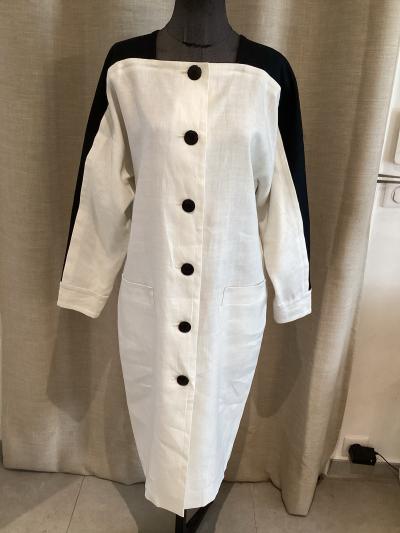Magnifique Et Authentique Robe Lin Blanc Noir Lanvin 40 Parfait �tat