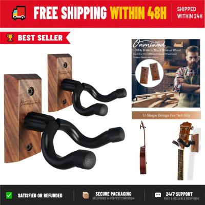 Onmiwod Guitar Wall Mount Hanger   2 Pack Black Walnut U Shaped Hook