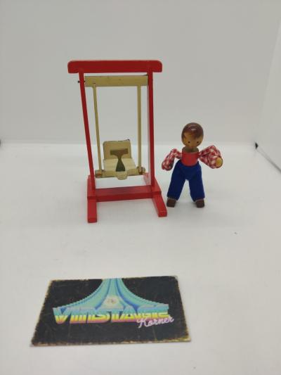 Figurine En Bois Et Sa Balan�oire Vintage Fait Main Bel �tat