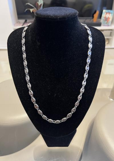 Collier Cha�ne Maille Grain de Caf� en Acier Inoxydable Argent�