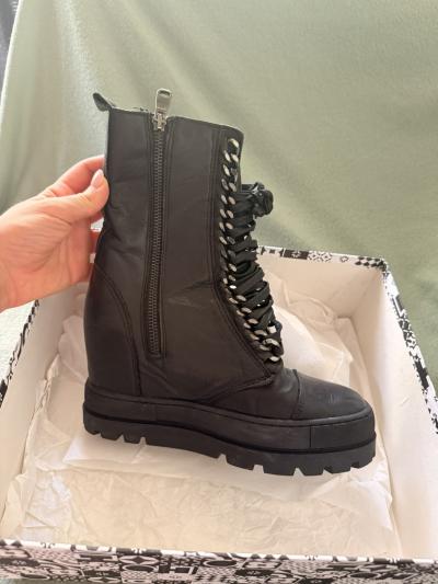 Unlace Black Genuine Leather Combat Boots Platform Lace Up Biker Boots