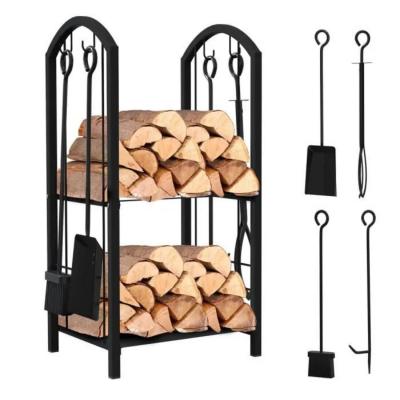 Porte B�ches Chemin�e M�tal Noir 4 Outils Grande Capacit� Range B�ches