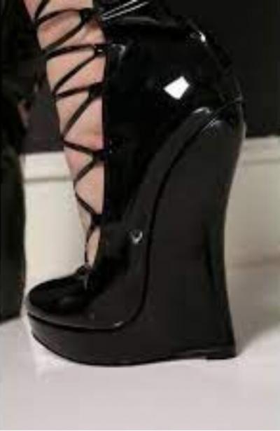 Giaro SLICK EXTREM boots 18cm lace Wedge 37 high heels Black leather PU pumps