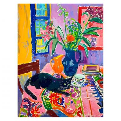 Affiche Expressionniste de Chat Color� | Art Mural �clatant | D�cor Salon