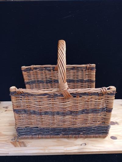 Ancien Panier A B�ches En Osier, Vintage Antique Handcrafted Wicker Basket