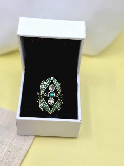 Bague Dor� Vieilli R�glable Art Nouveau Insect Lib�llule Vert Taille EU 58