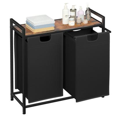Panier � Linge 2 Compartiments, avec �tag�re, 2 x 38 L, Marron