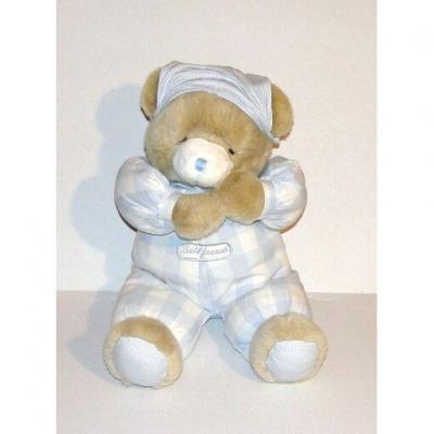 Doudou Ours B�b� Jacadi Qui Dort Peluche Corps En Tissus A Carreaux Bleu 43cm