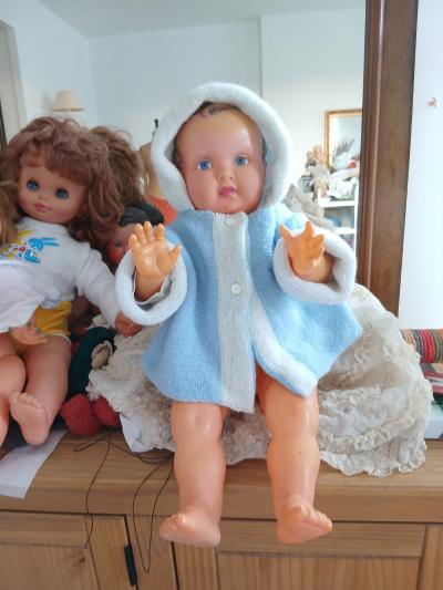 PALETOT Tricot LAINE point Mousse 2 Epaisseurs Bleu & Blanc BEBE ou POUPON
