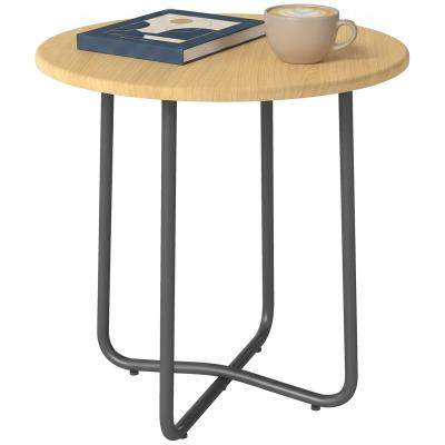 Table d'appoint pour jardin m�tal aspect bois ronde nature �48x51cm